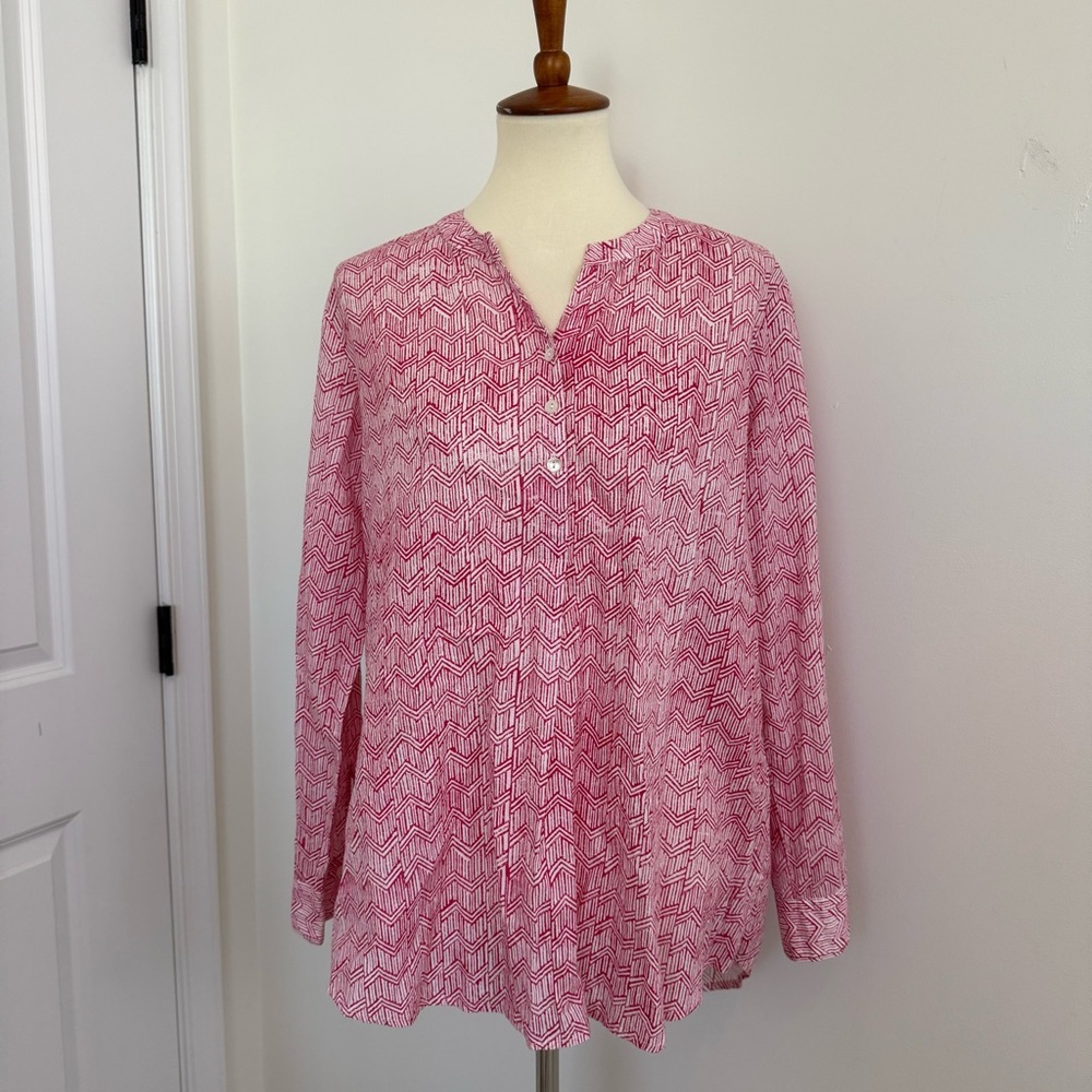 Ro’s Garden Tuckernuck Popover Blouse 100% Cotton Geometric Preppy Womens M